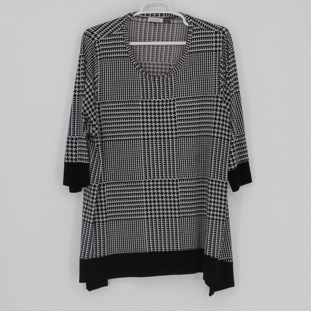 14 Calvin Klein Black & White Houndstooth Tunic Top  Women Size 3X 3/4 Sleeves
